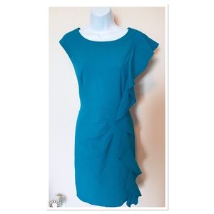 Calvin Klein Teal Ruffle Front Sheath Dress Size 6